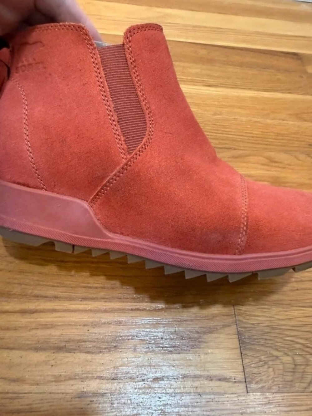 Sorel Evie Pull On Suede Wedge Heel Booties Lug Warp Red Sz 8 - Picture 9 of 12
